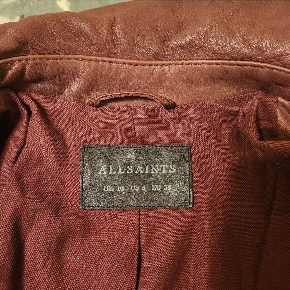 AllSaints “Alder Biker" Brown Buttery Leather Moto Jacket US 6/ EU 38 Ret. $499 - Picture 4 of 14